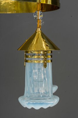 Art Deco Hammered Chandelier with Opaline Glass Shades, Vienna, 1920-SPD-1397573