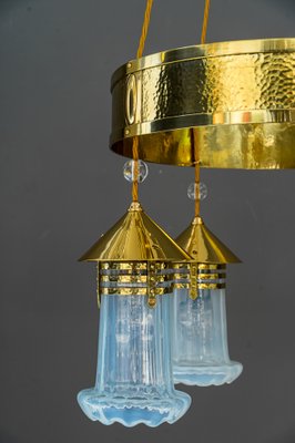 Art Deco Hammered Chandelier with Opaline Glass Shades, Vienna, 1920-SPD-1397573