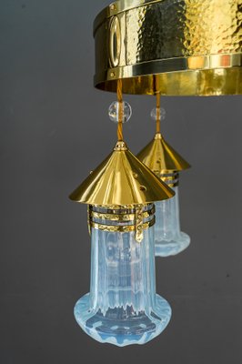 Art Deco Hammered Chandelier with Opaline Glass Shades, Vienna, 1920-SPD-1397573