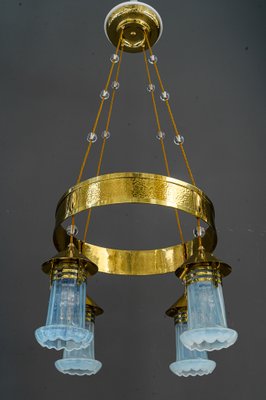 Art Deco Hammered Chandelier with Opaline Glass Shades, Vienna, 1920-SPD-1397573