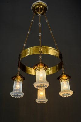 Art Deco Hammered Chandelier with Opaline Glass Shades, Vienna, 1920-SPD-1397573