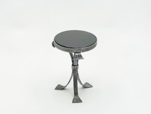 Art Deco Hammered Steel and Wood Tray Pedestal Table, 1940s-YJA-714608