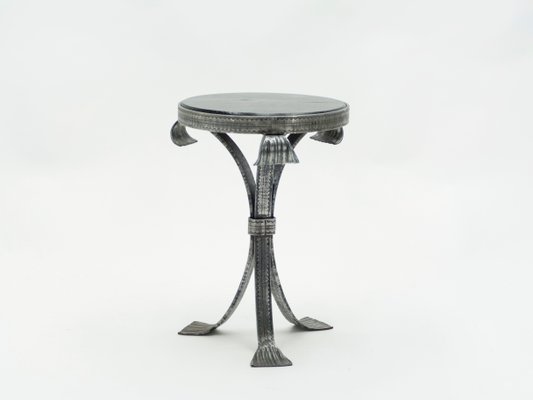 Art Deco Hammered Steel and Wood Tray Pedestal Table, 1940s-YJA-714608