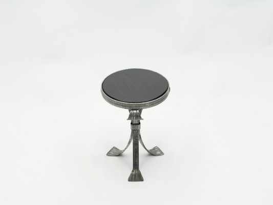 Art Deco Hammered Steel and Wood Tray Pedestal Table, 1940s-YJA-714608