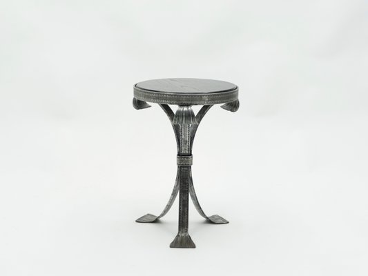 Art Deco Hammered Steel and Wood Tray Pedestal Table, 1940s-YJA-714608