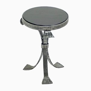 Art Deco Hammered Steel and Wood Tray Pedestal Table, 1940s-YJA-714608