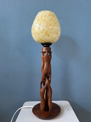 Art Deco Hand-Carved Wooden Table Lamp-ZBK-1351686