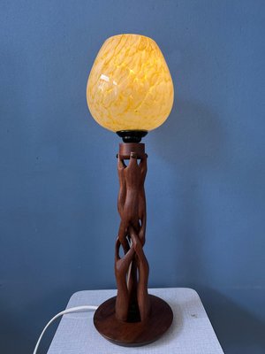 Art Deco Hand-Carved Wooden Table Lamp-ZBK-1351686