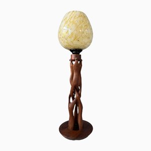 Art Deco Hand-Carved Wooden Table Lamp-ZBK-1351686