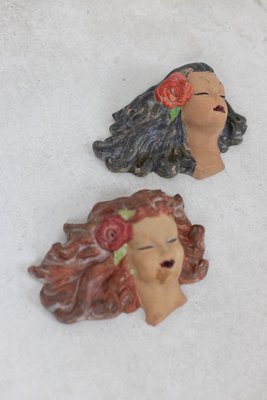 Art Deco Hand-Painted Female Ceramic Wall Figurines, 1960s, Set of 2-FOH-1759436