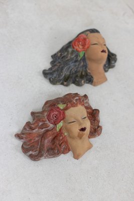 Art Deco Hand-Painted Female Ceramic Wall Figurines, 1960s, Set of 2-FOH-1759436