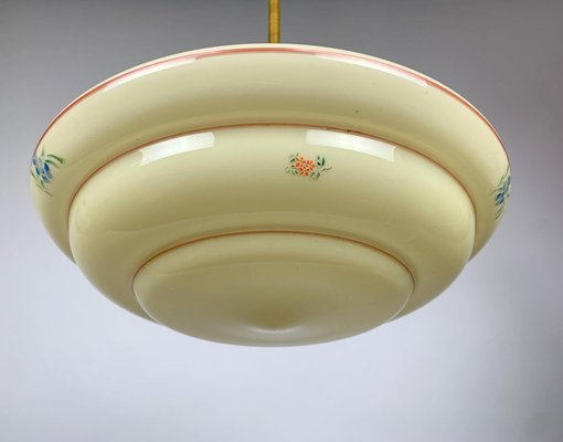 Art Deco Hand Painted Glass Pendant Light, 1930s-TZ-1017880