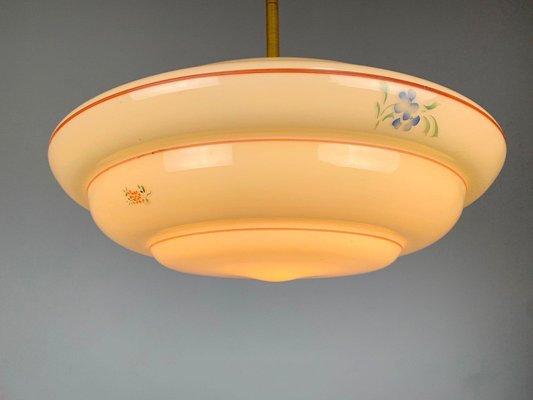 Art Deco Hand Painted Glass Pendant Light, 1930s-TZ-1017880