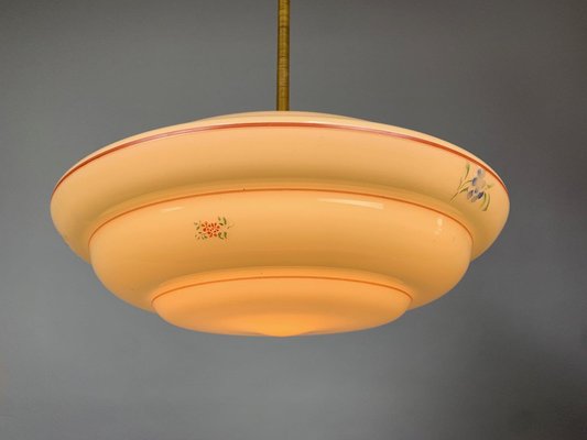 Art Deco Hand Painted Glass Pendant Light, 1930s-TZ-1017880