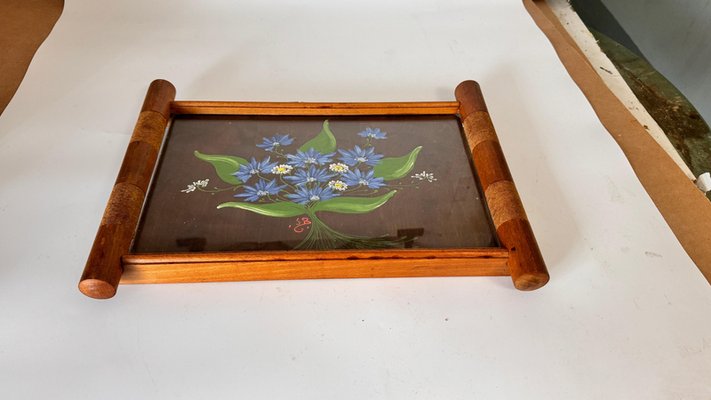 Art Deco Hand Painted Wood Tray Brown Color, France, 1940s-UR-2035092