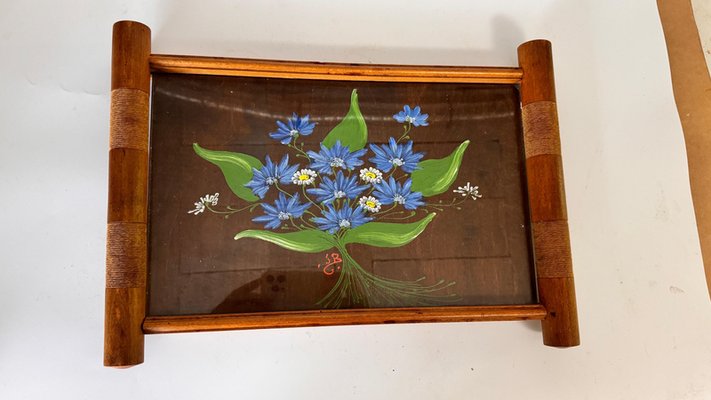 Art Deco Hand Painted Wood Tray Brown Color, France, 1940s-UR-2035092