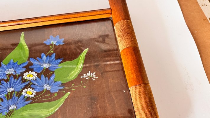 Art Deco Hand Painted Wood Tray Brown Color, France, 1940s-UR-2035092