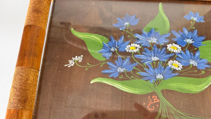 Art Deco Hand Painted Wood Tray Brown Color, France, 1940s-UR-2035092