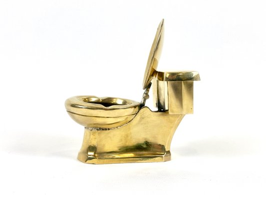 Art Deco Handcrafted Brass Toilet Ashtray and Match Box Holder, 1930s-ZCY-2020165