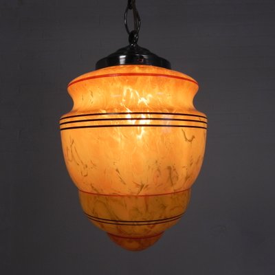 Art Deco Hanging Lamp with Marbled Glass Shade, 1930s-TL-1793773