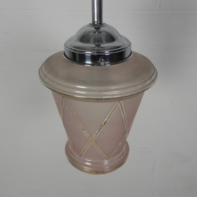 Art Deco Hanging Lamp with Pink Glass Shade, 1930s-TL-1779508