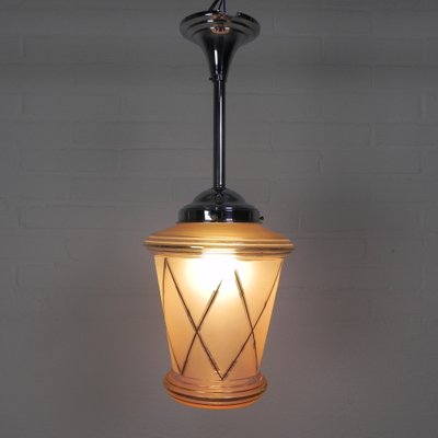 Art Deco Hanging Lamp with Pink Glass Shade, 1930s-TL-1779508