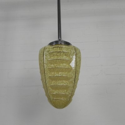 Art Deco Hanging Lamp with Ribbed Glass Shade, 1930s-TL-2021188