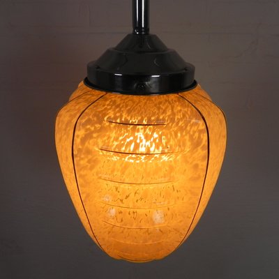 Art Deco Hanging Lamp with Ribbed Glass Shade, 1930s-TL-2021188