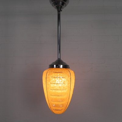 Art Deco Hanging Lamp with Ribbed Glass Shade, 1930s-TL-2021188