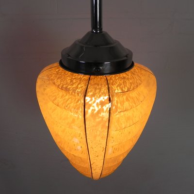 Art Deco Hanging Lamp with Ribbed Glass Shade, 1930s-TL-2021188