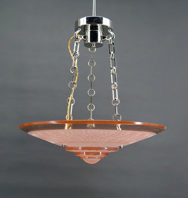 Art Deco Hanging Light in Pink Glass and Chrome Bronze by Henry Petitot for Atelier Petitot, 1930-XNH-1804499