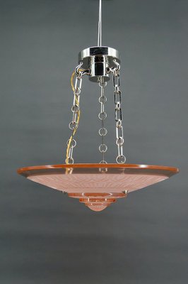 Art Deco Hanging Light in Pink Glass and Chrome Bronze by Henry Petitot for Atelier Petitot, 1930-XNH-1804499