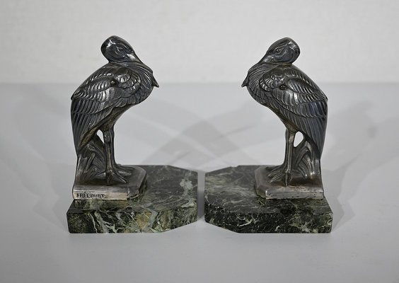 Art Deco Heron Bookends by Maurice Frécourt, 1920s, Set of 2-RVK-1354256