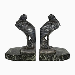 Art Deco Heron Bookends by Maurice Frécourt, 1920s, Set of 2-RVK-1354256