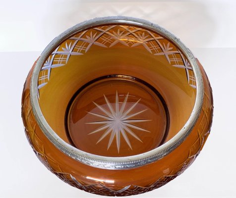 Art Deco Italian Amber and Silver Carved Crystal 800 Vase Bowl, 1930s-JDR-1126228