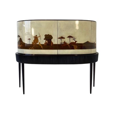 Art Deco Italian Bar Cabinet in Parchment with Inlays by Anzani, 1930s-FF-1167516