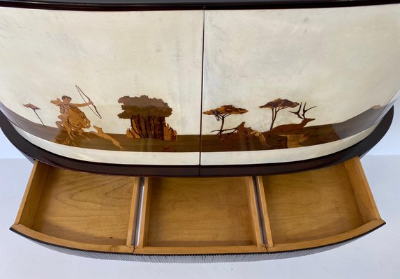 Art Deco Italian Bar Cabinet in Parchment with Inlays by Anzani, 1930s-FF-1167516