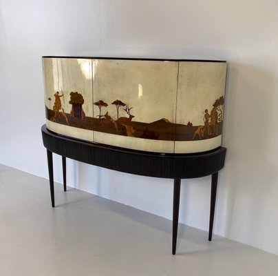 Art Deco Italian Bar Cabinet in Parchment with Inlays by Anzani, 1930s-FF-1167516