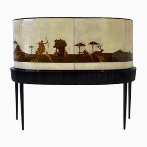 Art Deco Italian Bar Cabinet in Parchment with Inlays by Anzani, 1930s-FF-1167516