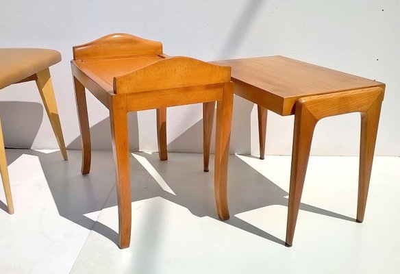 Art Deco Italian Beech & Leatherette Ottomans by Osvaldo Borsani, 1940s, Set of 3-EI-480825