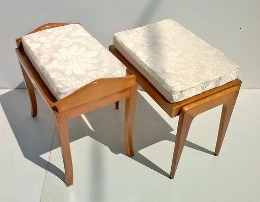 Art Deco Italian Beech & Leatherette Ottomans by Osvaldo Borsani, 1940s, Set of 3-EI-480825