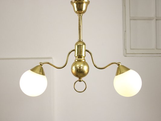 Art Deco Italian Brass and Opaline Chandelier-HGJ-1723174