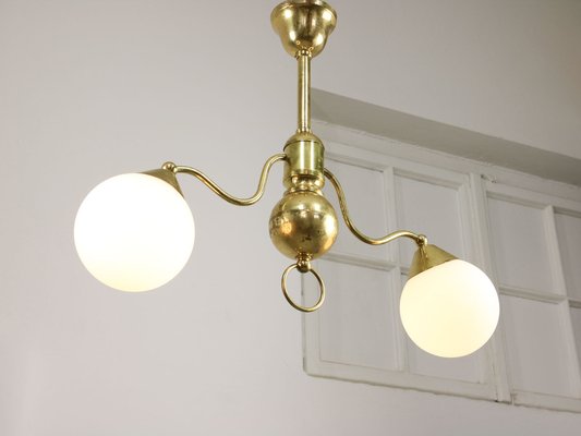 Art Deco Italian Brass and Opaline Chandelier-HGJ-1723174