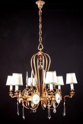 Art Deco Italian Brass Chandelier with Porcelain Insert, 1940-MBH-1031630