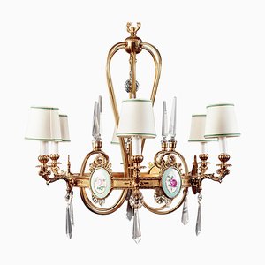 Art Deco Italian Brass Chandelier with Porcelain Insert, 1940-MBH-1031630