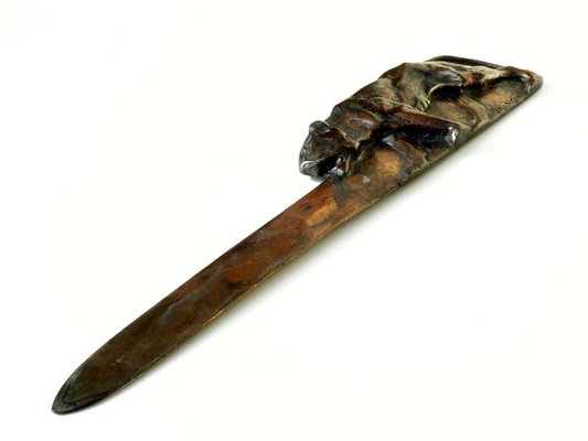 Art Deco Italian Bronze Panther Paper Knife by Alfredo Biagini, 1920-KGD-1779462