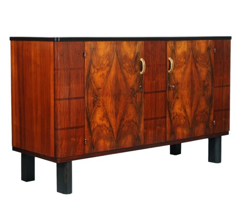 Art Deco Italian Burl Walnut Credenza with Display Cabinet from Strada Abramo, 1930s-NJV-709362