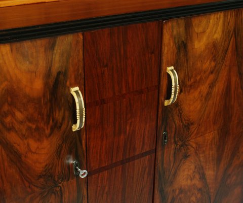 Art Deco Italian Burl Walnut Credenza with Display Cabinet from Strada Abramo, 1930s-NJV-709362