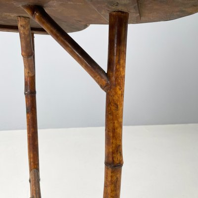 Art Deco Italian Coffee Table with Red Wood Clover Top and Bamboo, 1950s-GDD-1812244