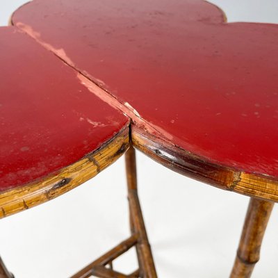 Art Deco Italian Coffee Table with Red Wood Clover Top and Bamboo, 1950s-GDD-1812244